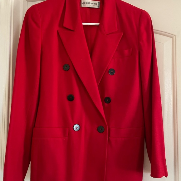 VINTAGE TiMlEsS BeAuTiFuL Liz Claiborne h0t rEd D0uBle-BrEaStEd bLaZeR - Picture 16 of 16